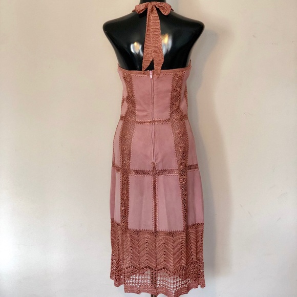 SOLD Danier Dusty Rose Crochet/Suede Halter Dress - Picture 2 of 8